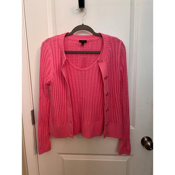 Talbots Textured Crewneck Cardigan & Sweater Shell Pink Cottagecore Barbiecore - Picture 1 of 7